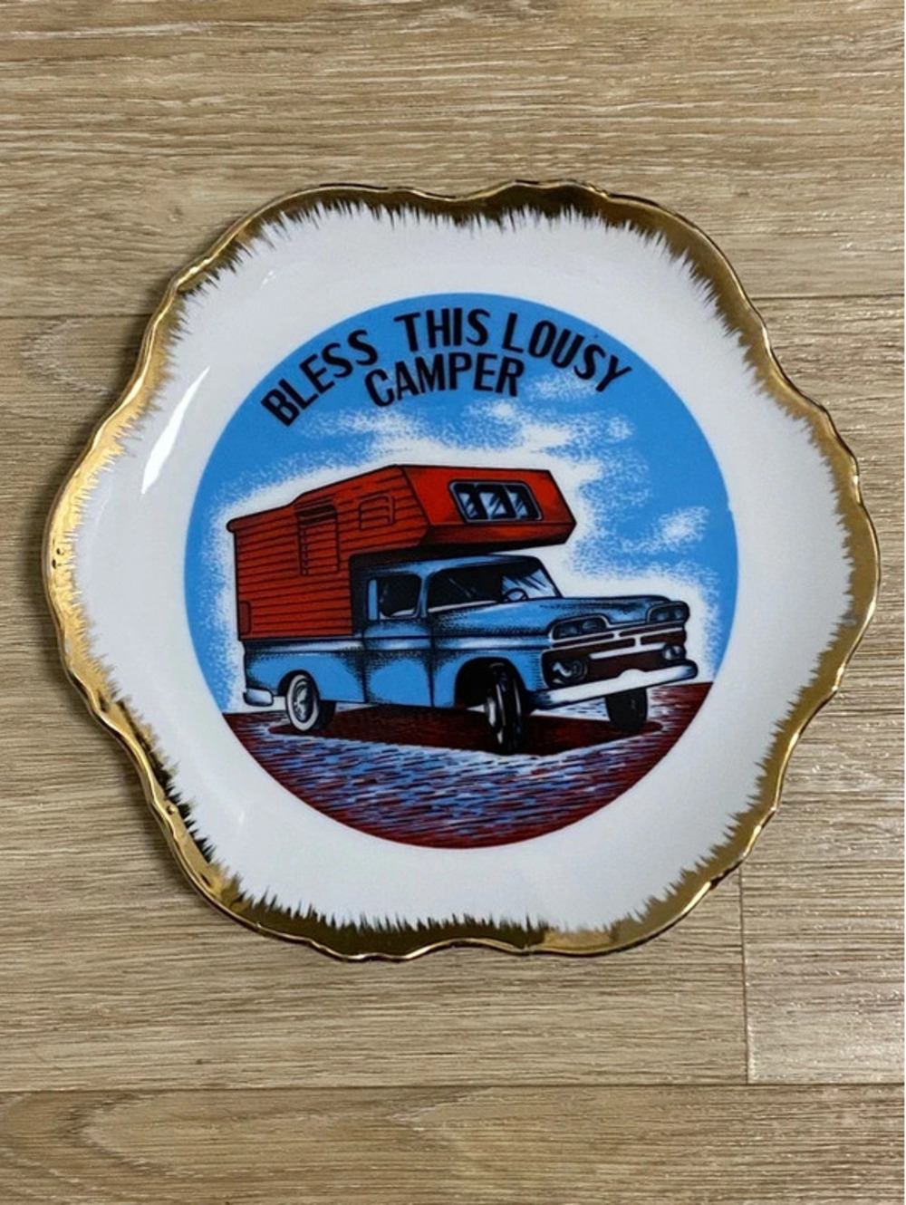 Vintage Camper 60s Glamper Trailer “Bless This Lousy Camper” Plate 1960 1961 GMC